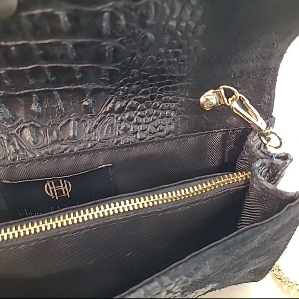 House of Harlow 1960 Black Croc-Embossed Clutch  with gold chain strap nwt